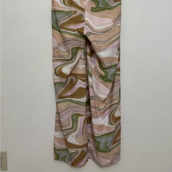 Lush Brown and Green Swirl Print Halter Open Back Jumpsuit in Strawberry Matcha - Picture 9 of 16